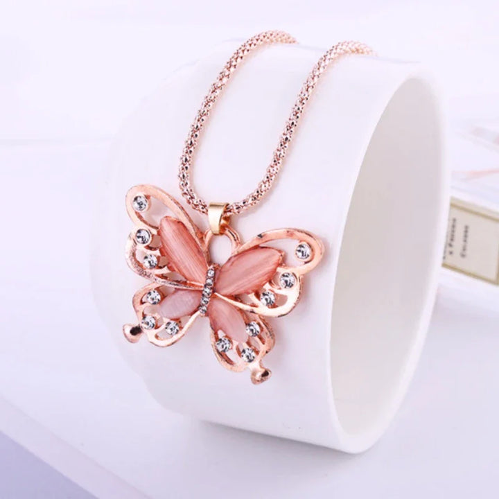 ROSE GOLD OPAL BUTTERFLY NECKLACE-Nora Luxe