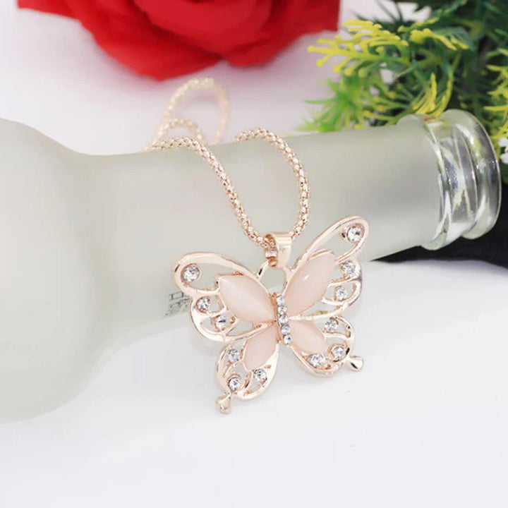 ROSE GOLD OPAL BUTTERFLY NECKLACE-Nora Luxe
