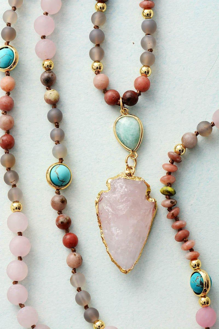 Rose Quartz and Amazonite Protection Necklace - Livia-Nora Luxe