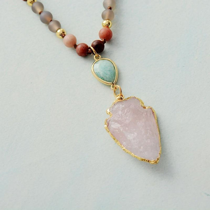 Rose Quartz and Amazonite Protection Necklace - Livia-Nora Luxe