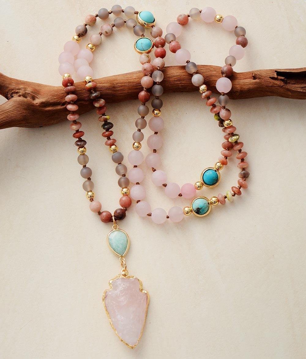 Rose Quartz and Amazonite Protection Necklace - Livia-Nora Luxe