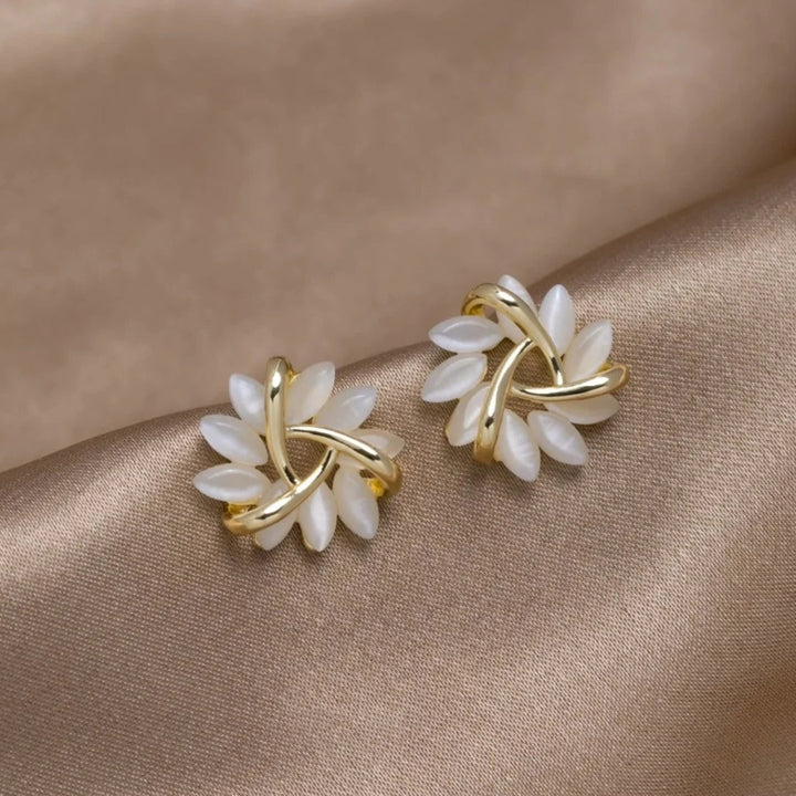 Round Opal Flower Stud Earrings in Gold - Amara-Gold-Nora Luxe