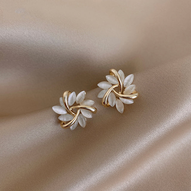 Round Opal Flower Stud Earrings in Gold - Amara-Gold-Nora Luxe