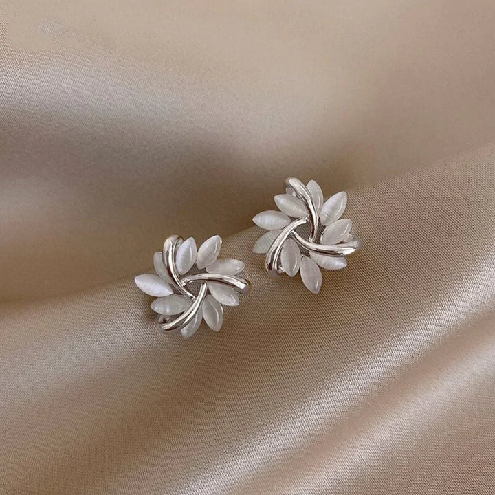 Round Opal Flower Stud Earrings in Gold - Amara-Silver-Nora Luxe