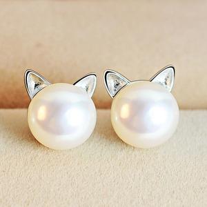 Silver Cat Ear Earrings with Natural Pearls - Selia-Nora Luxe