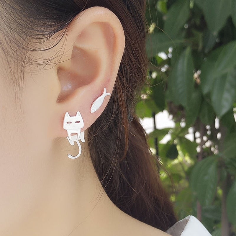 Silver Climbing Cat Earrings - Luna-Nora Luxe