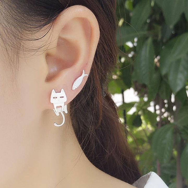 Silver Climbing Cat Earrings - Luna-Nora Luxe