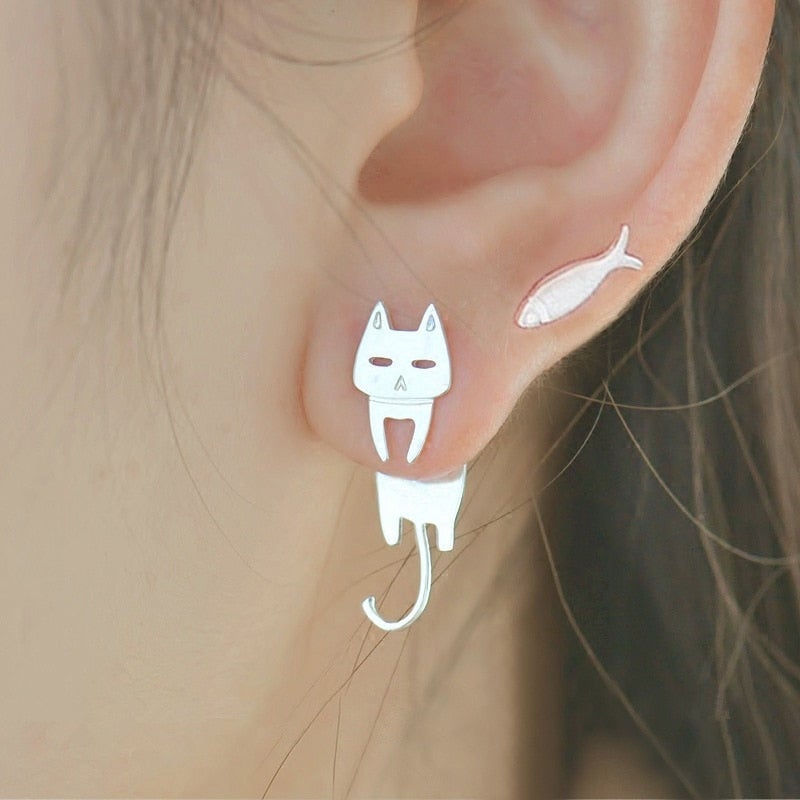 Silver Climbing Cat Earrings - Luna-Nora Luxe