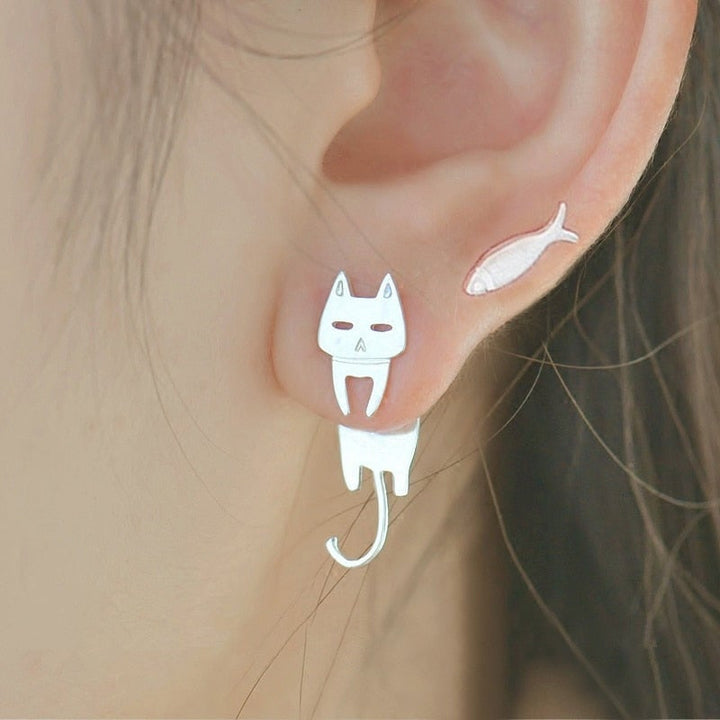 Silver Climbing Cat Earrings - Luna-Nora Luxe