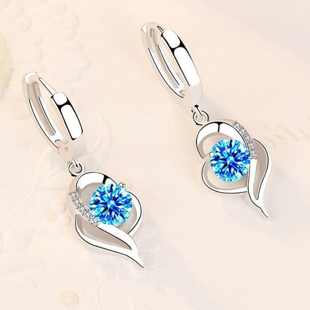 Silver Earrings with Zirconia Inlaid Flowers - Amelina-Blue-Nora Luxe