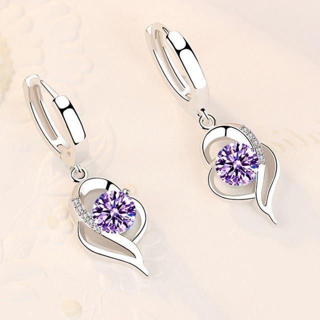 Silver Earrings with Zirconia Inlaid Flowers - Amelina-Purple-Nora Luxe
