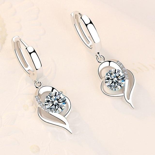 Silver Earrings with Zirconia Inlaid Flowers - Amelina-White-Nora Luxe