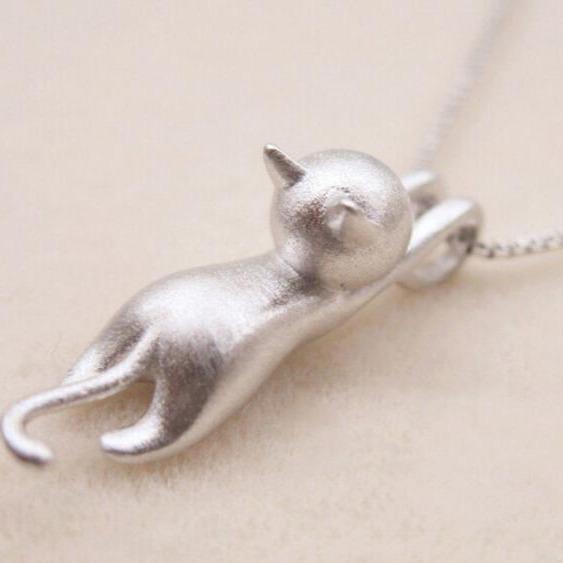Silver Playful Cat Necklace - Miyu-Nora Luxe
