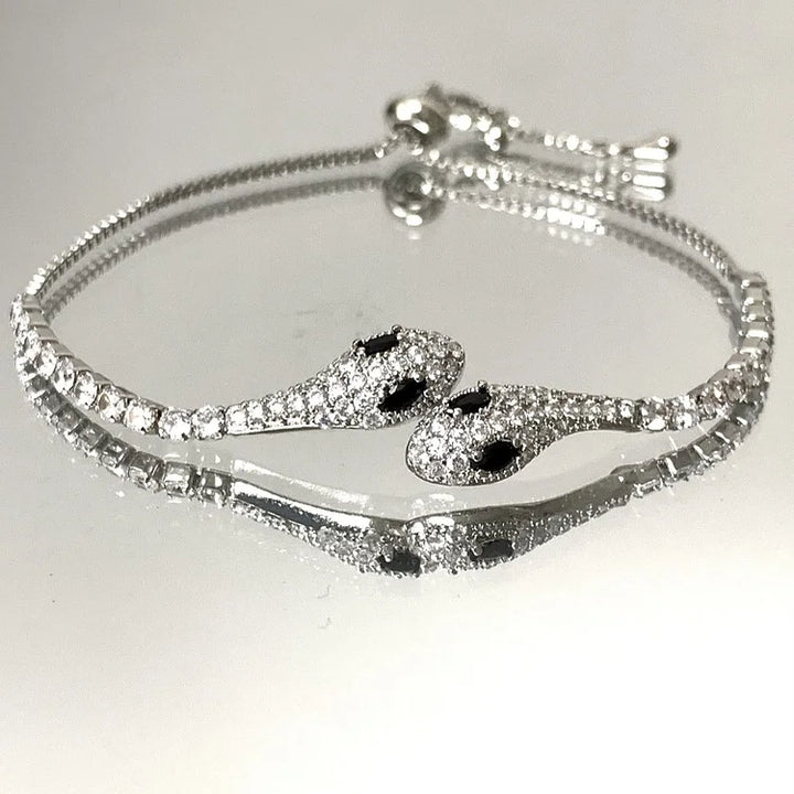 Silver Snake Bracelet with Zirconia - Lyra-Black-Nora Luxe