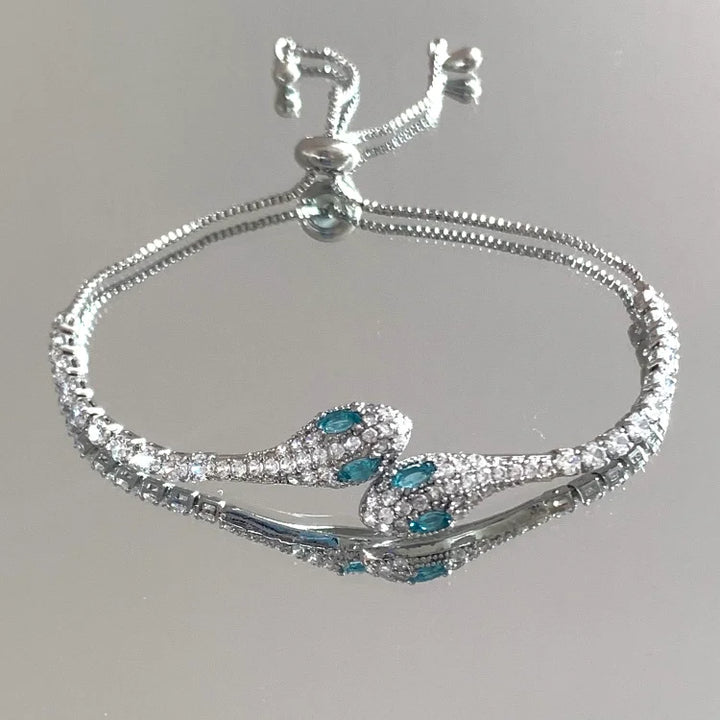 Silver Snake Bracelet with Zirconia - Lyra-Light blue-Nora Luxe