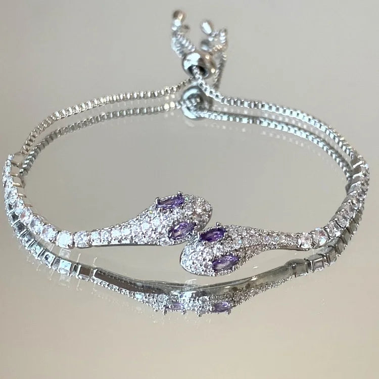 Silver Snake Bracelet with Zirconia - Lyra-Purple-Nora Luxe