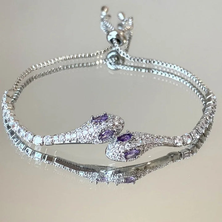 Silver Snake Bracelet with Zirconia - Lyra-Purple-Nora Luxe