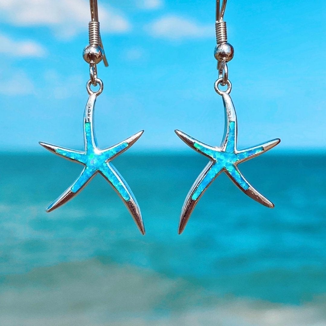 Silver Starfish Earrings with Opal - Arielle-Blue-Nora Luxe