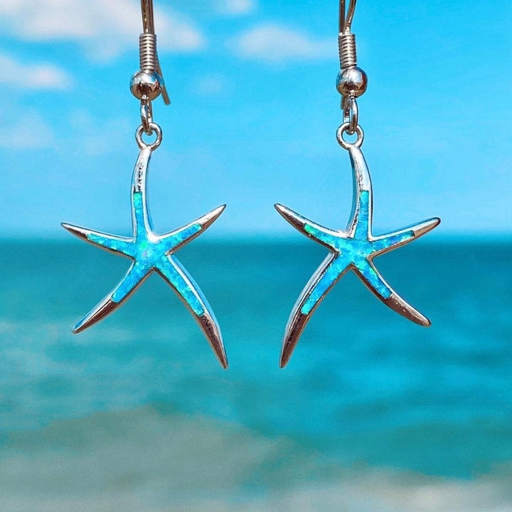 Silver Starfish Earrings with Opal - Arielle-Blue-Nora Luxe