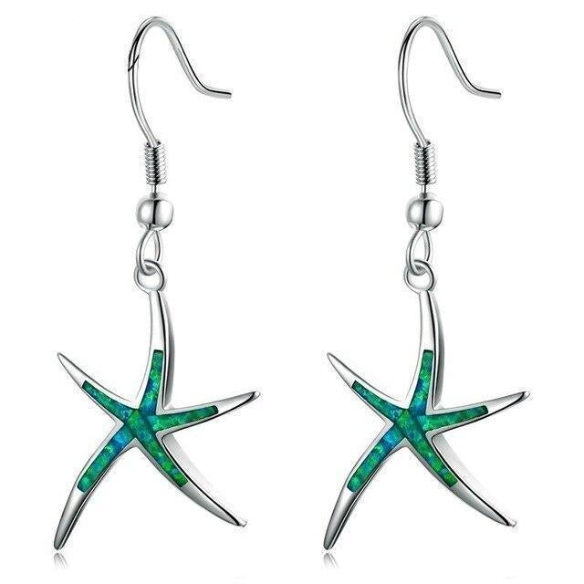 Silver Starfish Earrings with Opal - Arielle-Green-Nora Luxe