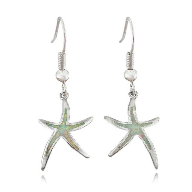 Silver Starfish Earrings with Opal - Arielle-White-Nora Luxe