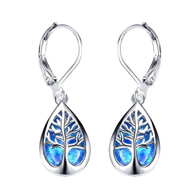 Silver Tree of Life Earrings with Opal - Mireille-Blue-Nora Luxe