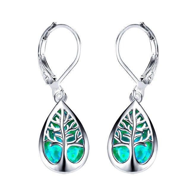 Silver Tree of Life Earrings with Opal - Mireille-Green-Nora Luxe