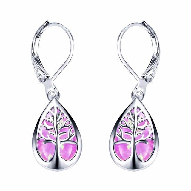 Silver Tree of Life Earrings with Opal - Mireille-Purple-Nora Luxe