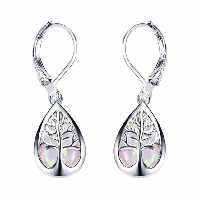Silver Tree of Life Earrings with Opal - Mireille-White-Nora Luxe