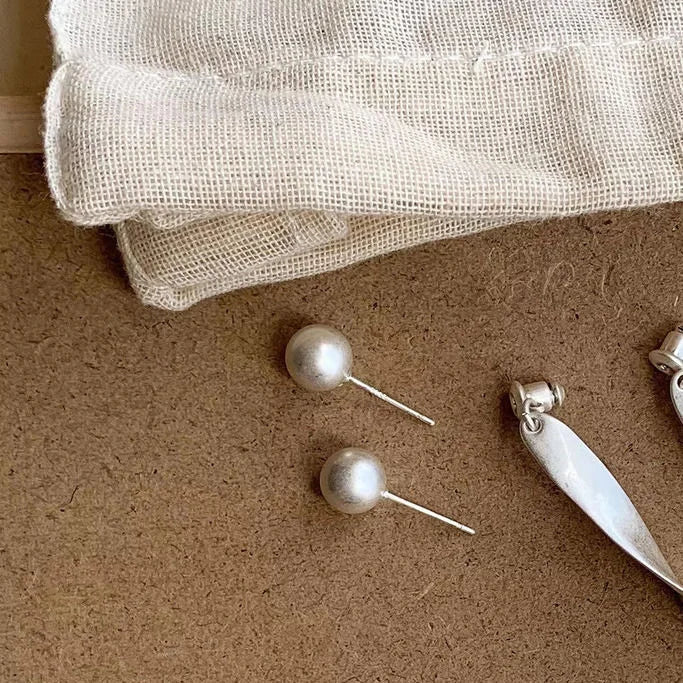 Silver Wave Pattern Earrings - Lina-Pearl-Nora Luxe