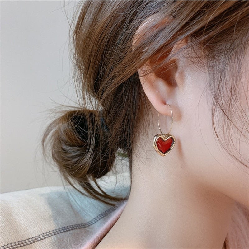 Small Red Heart Earrings - Amore-Nora Luxe