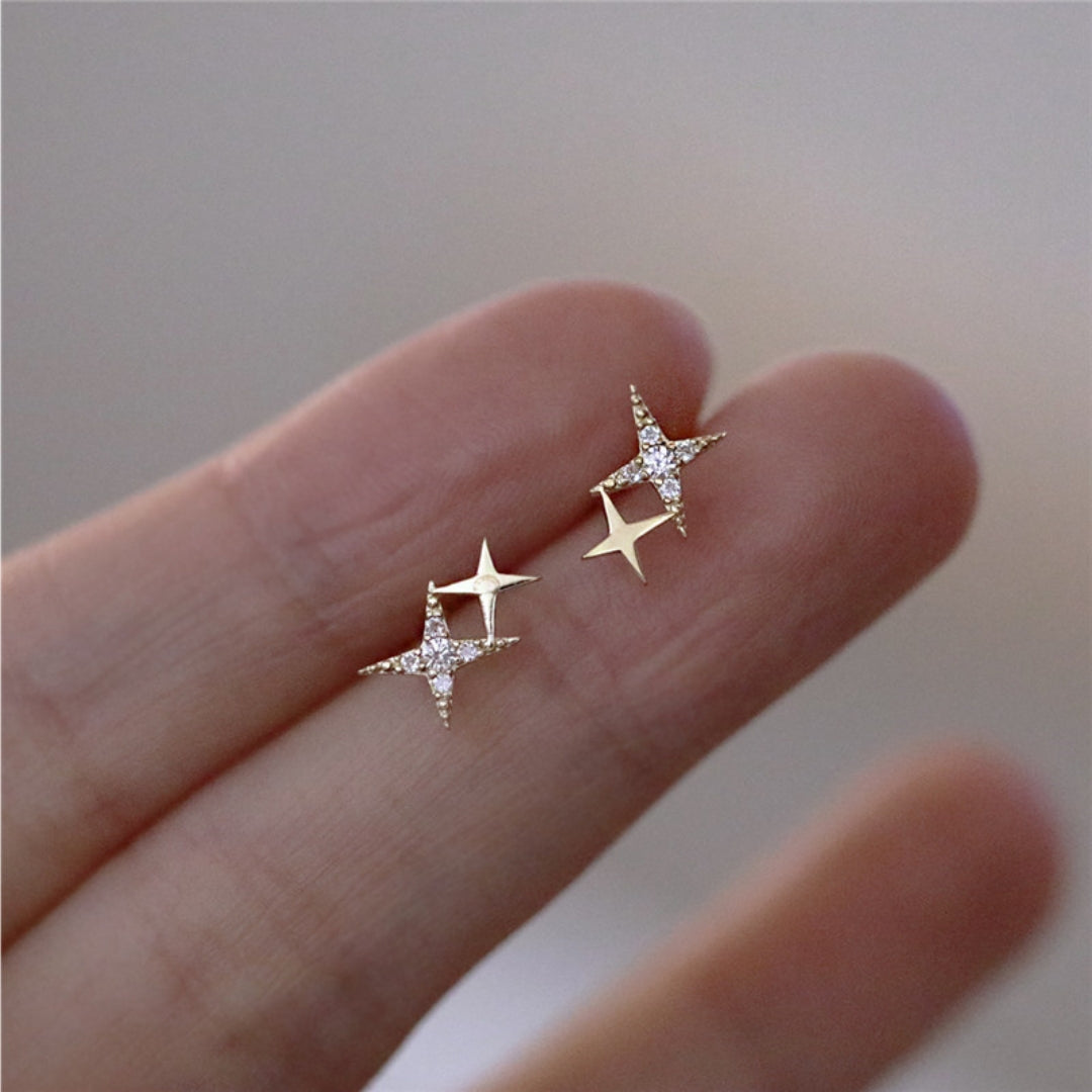 Star-shaped Stud Earrings with Zirconia - Lyra-Gold-Nora Luxe