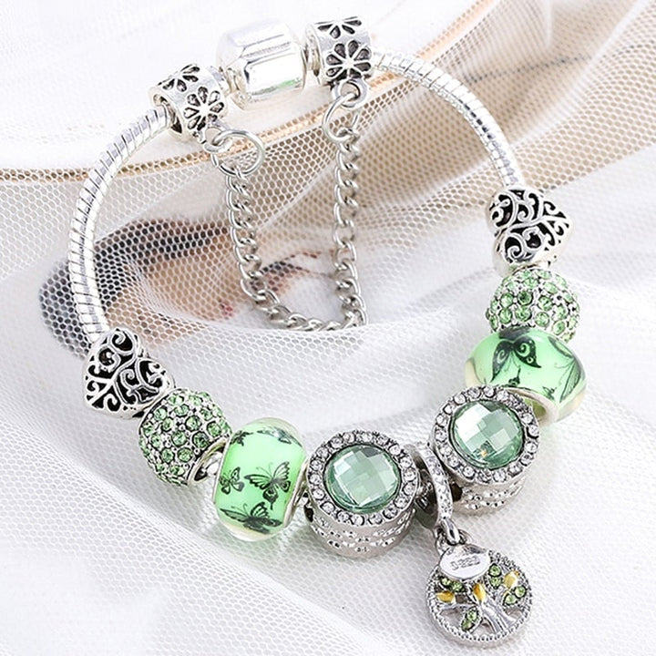 Sterling Silver Bracelet with Green Crystals - Isla-6.30 in-Nora Luxe