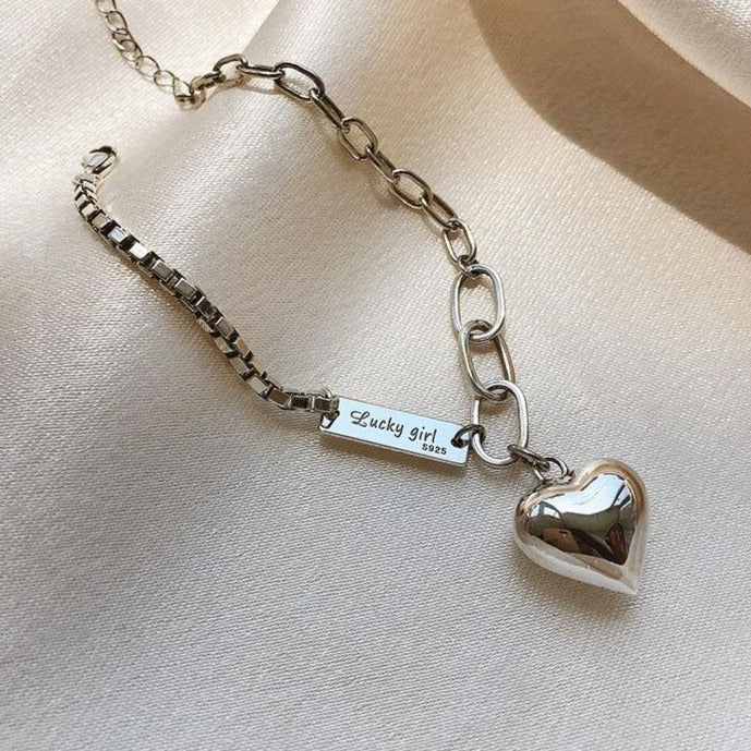 Sterling Silver Heart Charm Bracelet-Nora Luxe