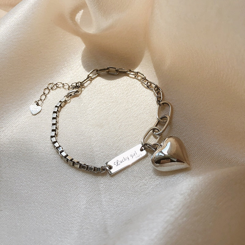 Sterling Silver Heart Charm Bracelet-Nora Luxe