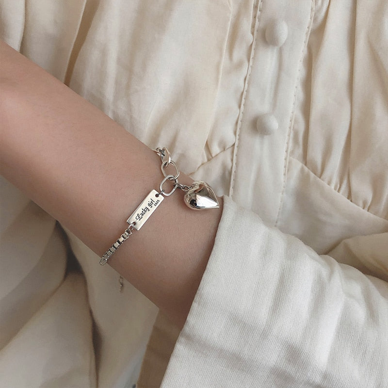 Sterling Silver Heart Charm Bracelet-Nora Luxe