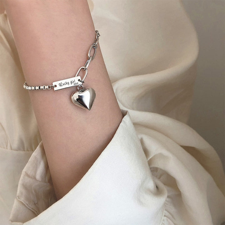 Sterling Silver Heart Charm Bracelet-Nora Luxe