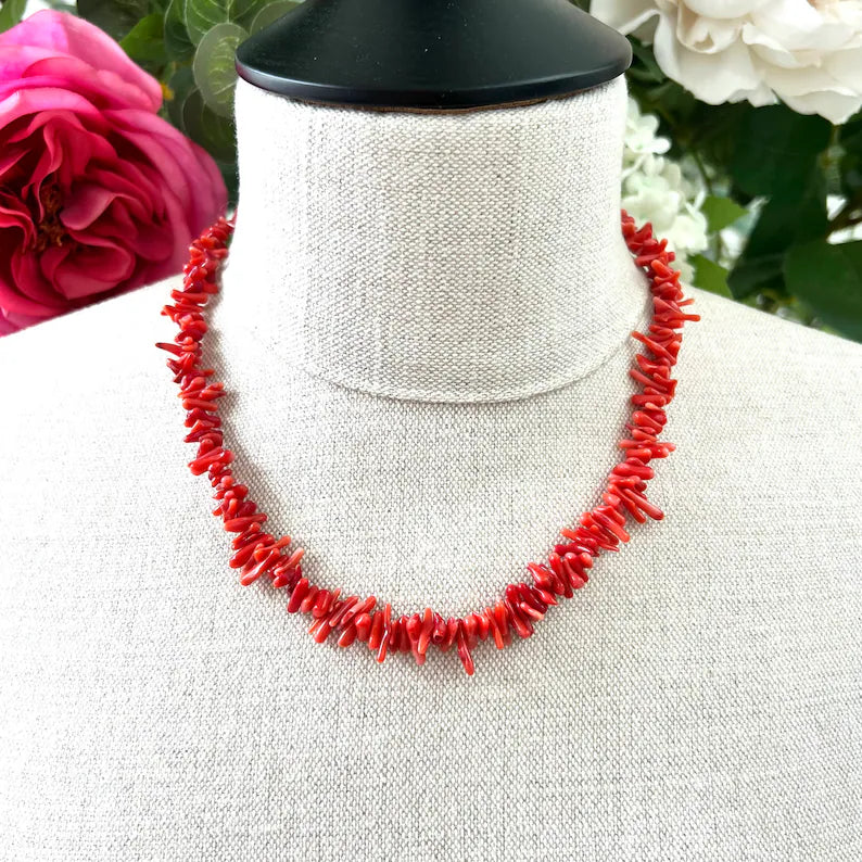 Stunning Red Coral Bead Necklace-Nora Luxe