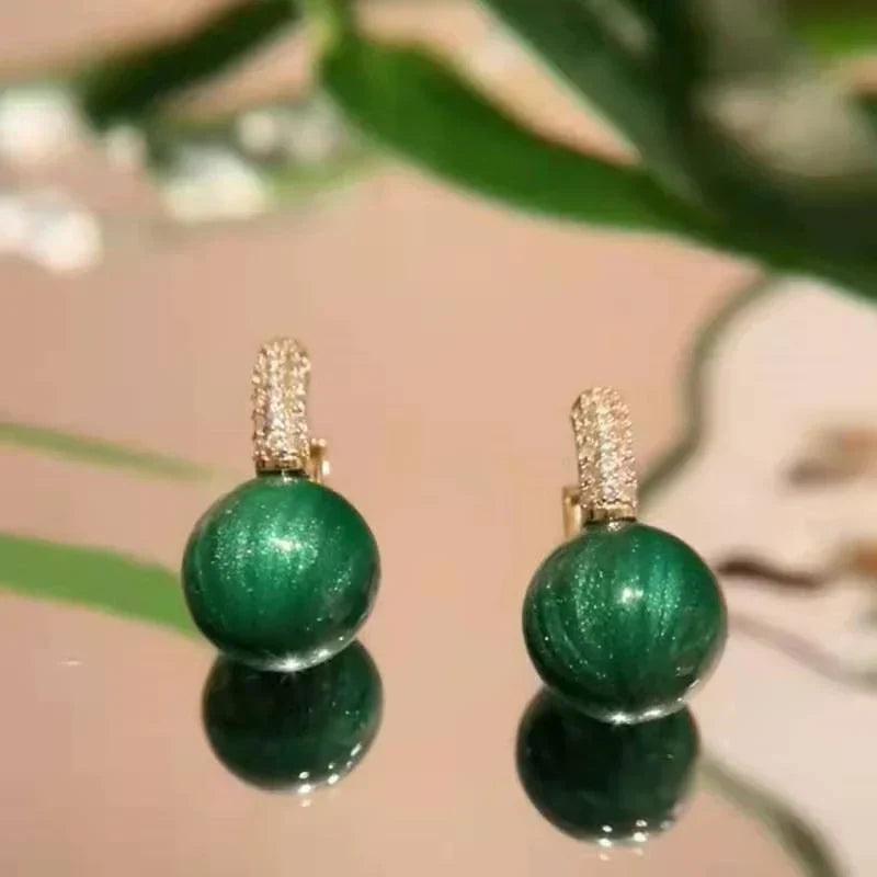 Stylish Green Gold Pearl Earrings - Alina-Nora Luxe