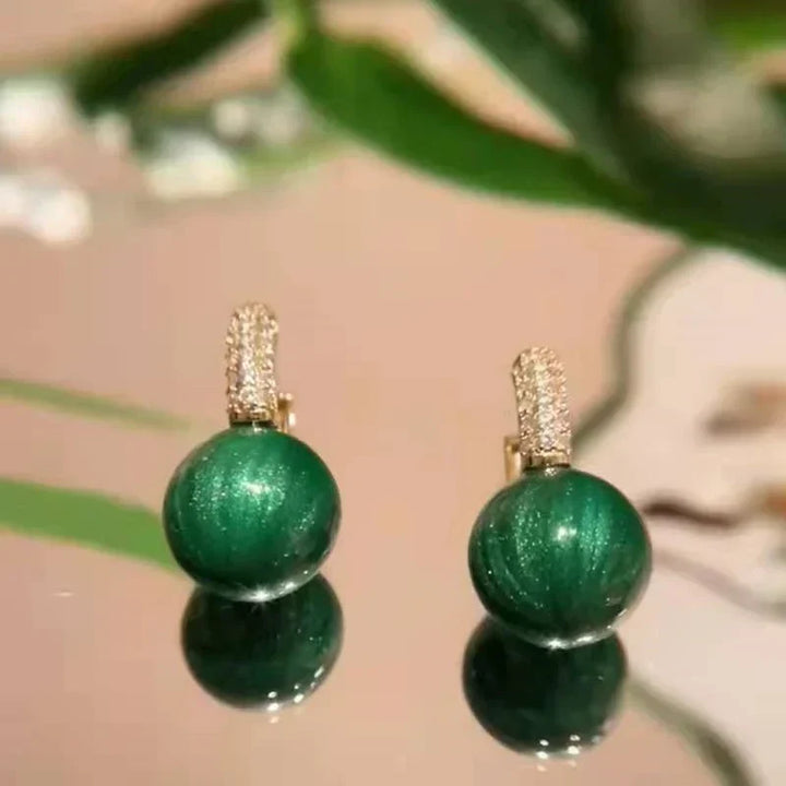 Stylish Green Gold Pearl Earrings - Alina-Nora Luxe