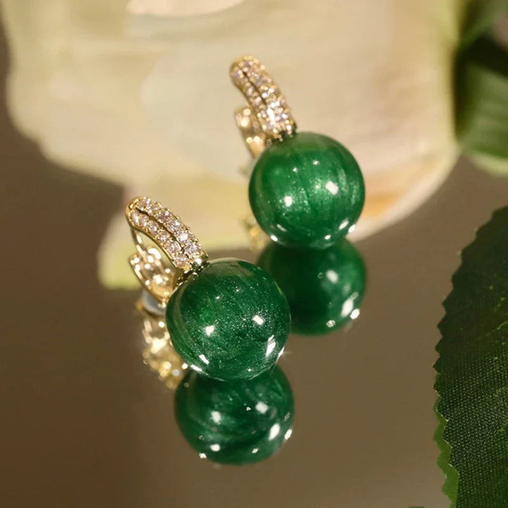 Stylish Green Gold Pearl Earrings - Alina-Nora Luxe