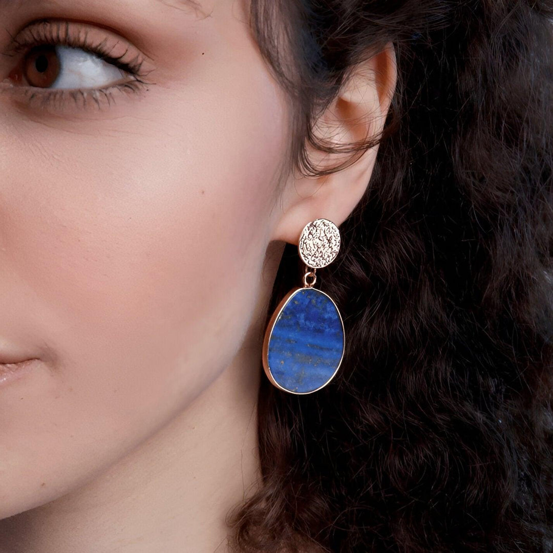 Stylish Lapis and Tiger Eye Earrings - Althea-Lapis Lazuli-Nora Luxe