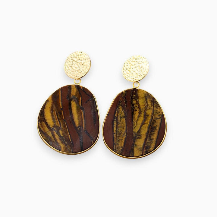 Stylish Lapis and Tiger Eye Earrings - Althea-Tiger's eye-Nora Luxe