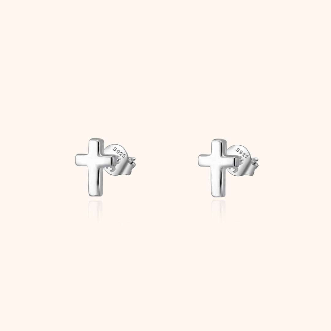 Subtle Cross Earrings - Lena-Silver-Nora Luxe