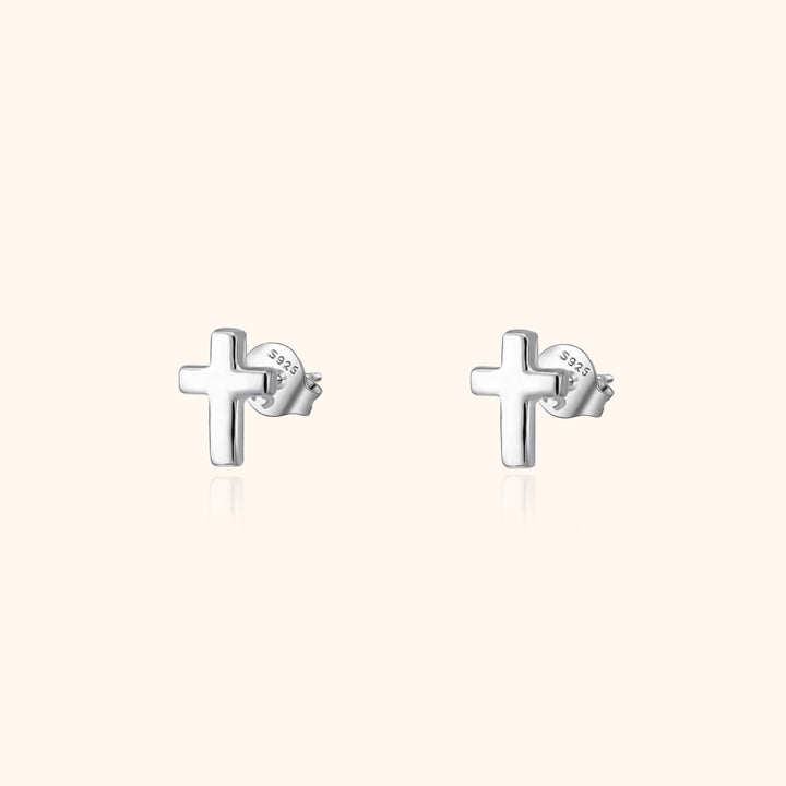 Subtle Cross Earrings - Lena-Silver-Nora Luxe