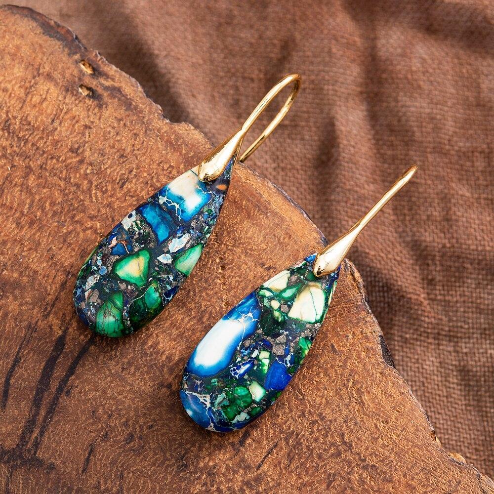 Teardrop Earrings with Natural Grounding - Sylvara-Gold-Nora Luxe