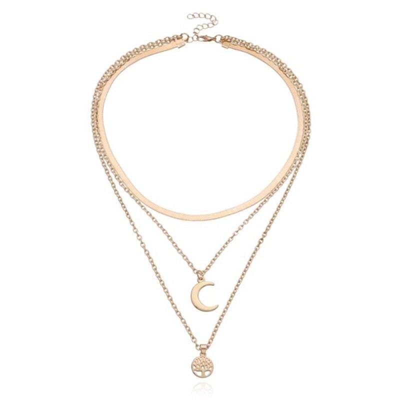 Tree of Life & Half Moon Multilayer Necklace - Selestina-Gold-Nora Luxe