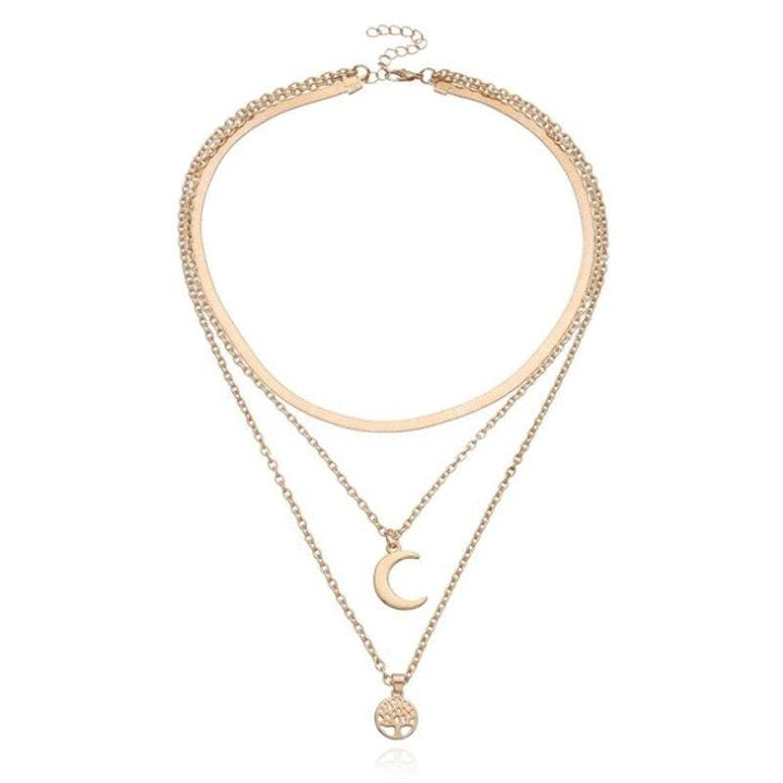 Tree of Life & Half Moon Multilayer Necklace - Selestina-Gold-Nora Luxe