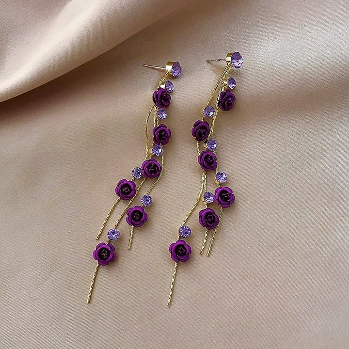 Waterfall Rose Earrings - Rosella-Purple-Nora Luxe