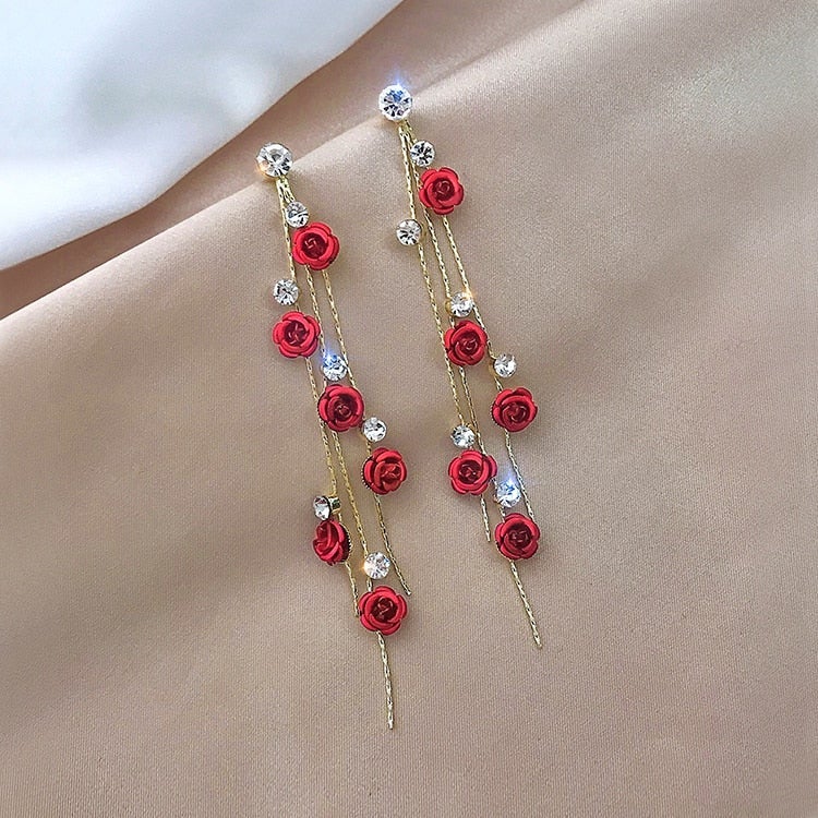 Waterfall Rose Earrings - Rosella-Red-Nora Luxe